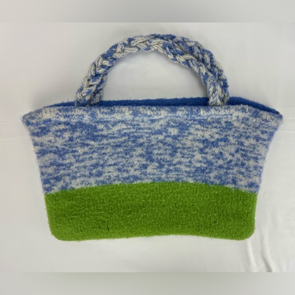 Rare Handmade Felted Wool Knitting Bag Cat & Butterfly Design, Craft Yarn Unique - Picture 2 of 8